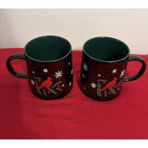 Christmas Holiday Cardinal Coffee Mug Snow & Holly Design Set-2 Items 16 Oz New